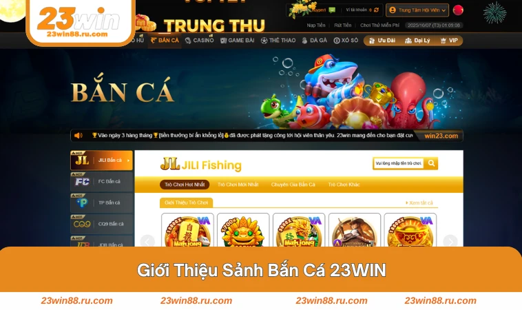 Giao diện sảnh bắn cá tại 23WIN rực rỡ, sống động như thật