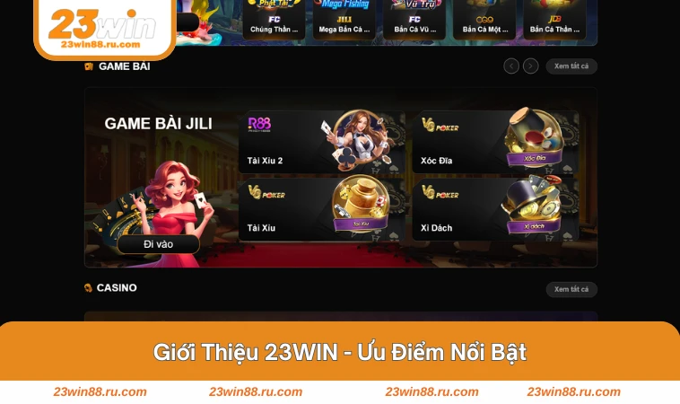 Giao diện chính và kho trò chơi đa dạng tại nhà cái 23WIN